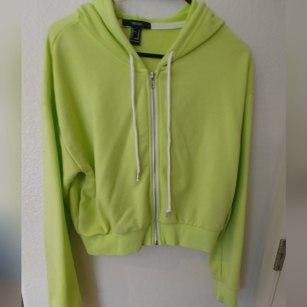 Cropped highlighter green zip hoodie